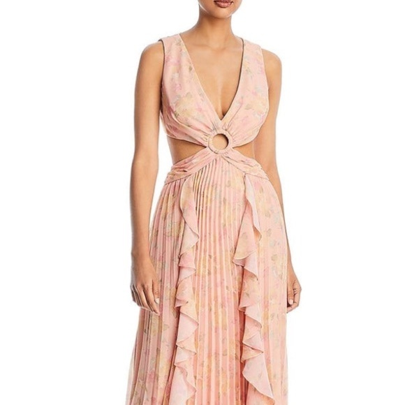 Aqua Dresses & Skirts - AQUA Floral Print Cutout Gown